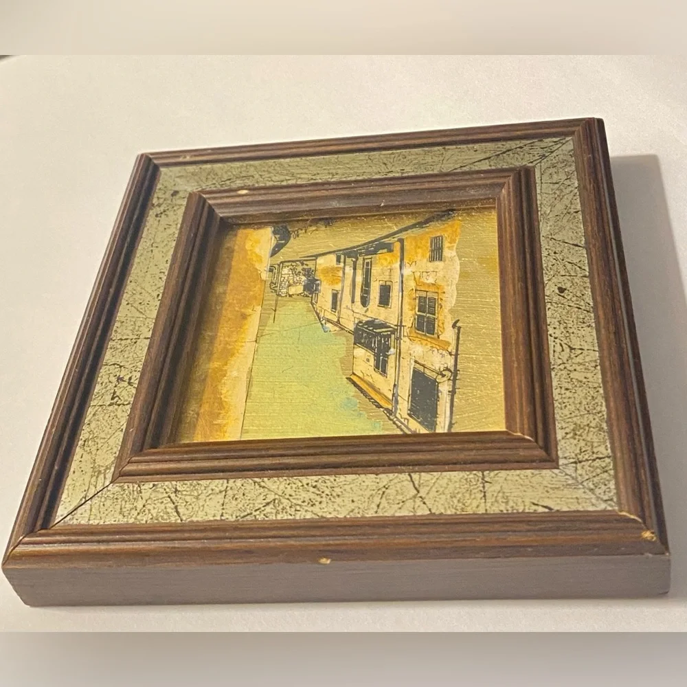 Mini Picture Hand Painted 23 K Gold Leaf Signed Italian Florentine Wall Gallery